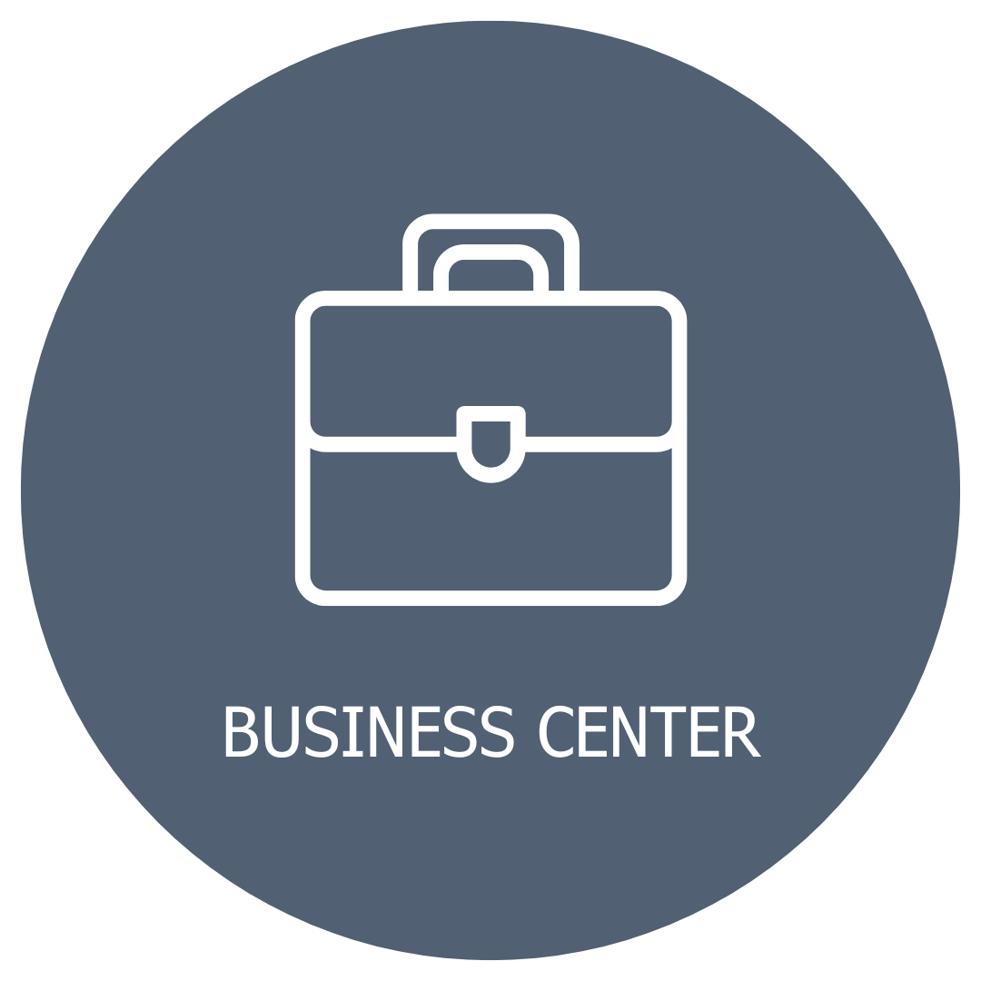 Icon of a briefcase symbolizing business or office work, with the text 'BUSINESS CENTER' below